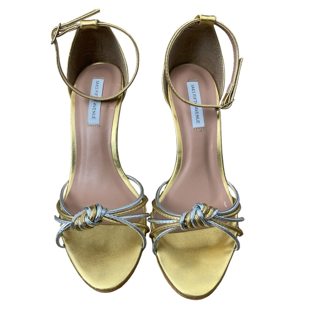 SAKS FIFTH AVENUE Susan Metallic Ankle Strap Sandals Size 7.5